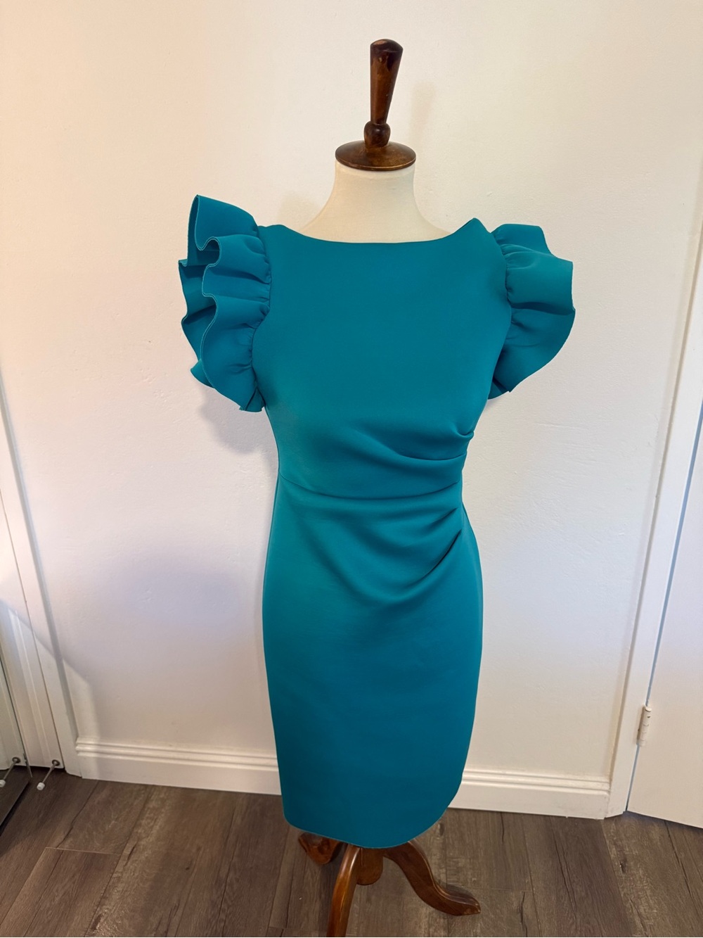 Eliza J Teal Ruffle Sleeve Midi Dress